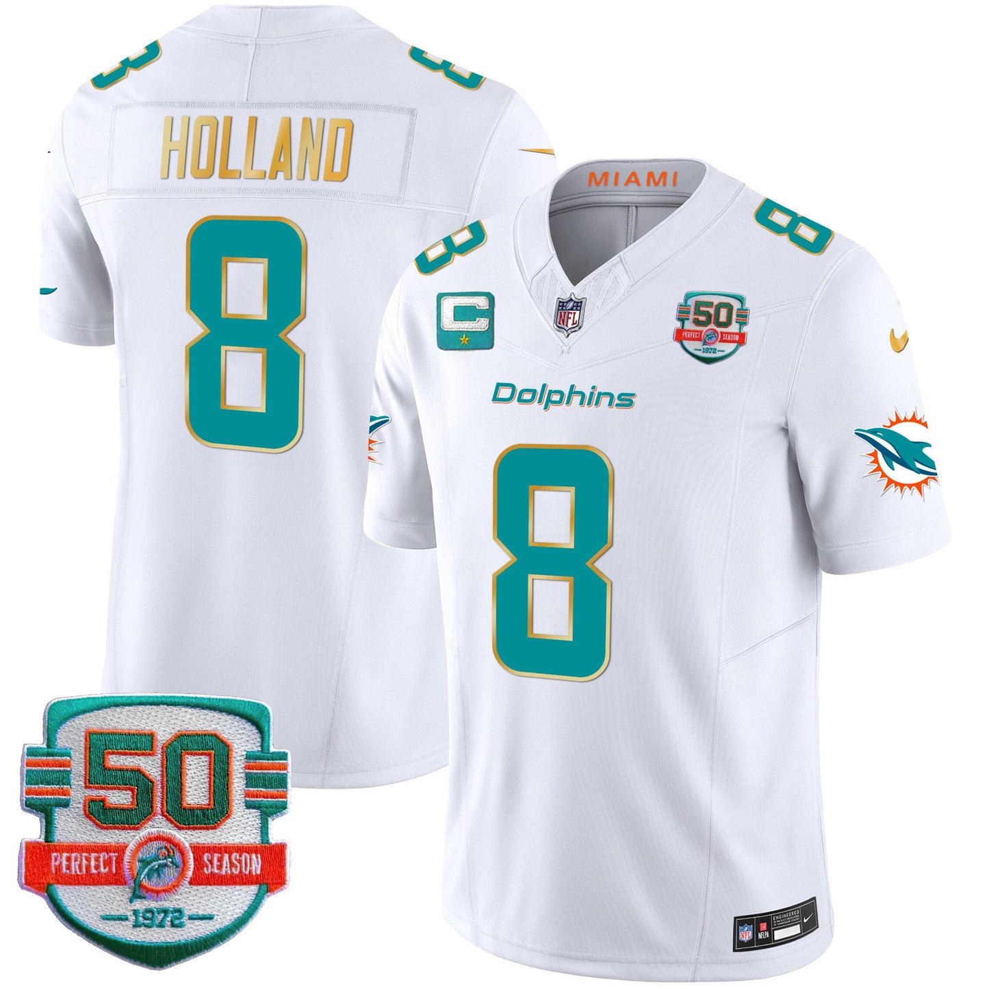 Dolphins Gold Trim Vapor Limited Jersey - All Stitched