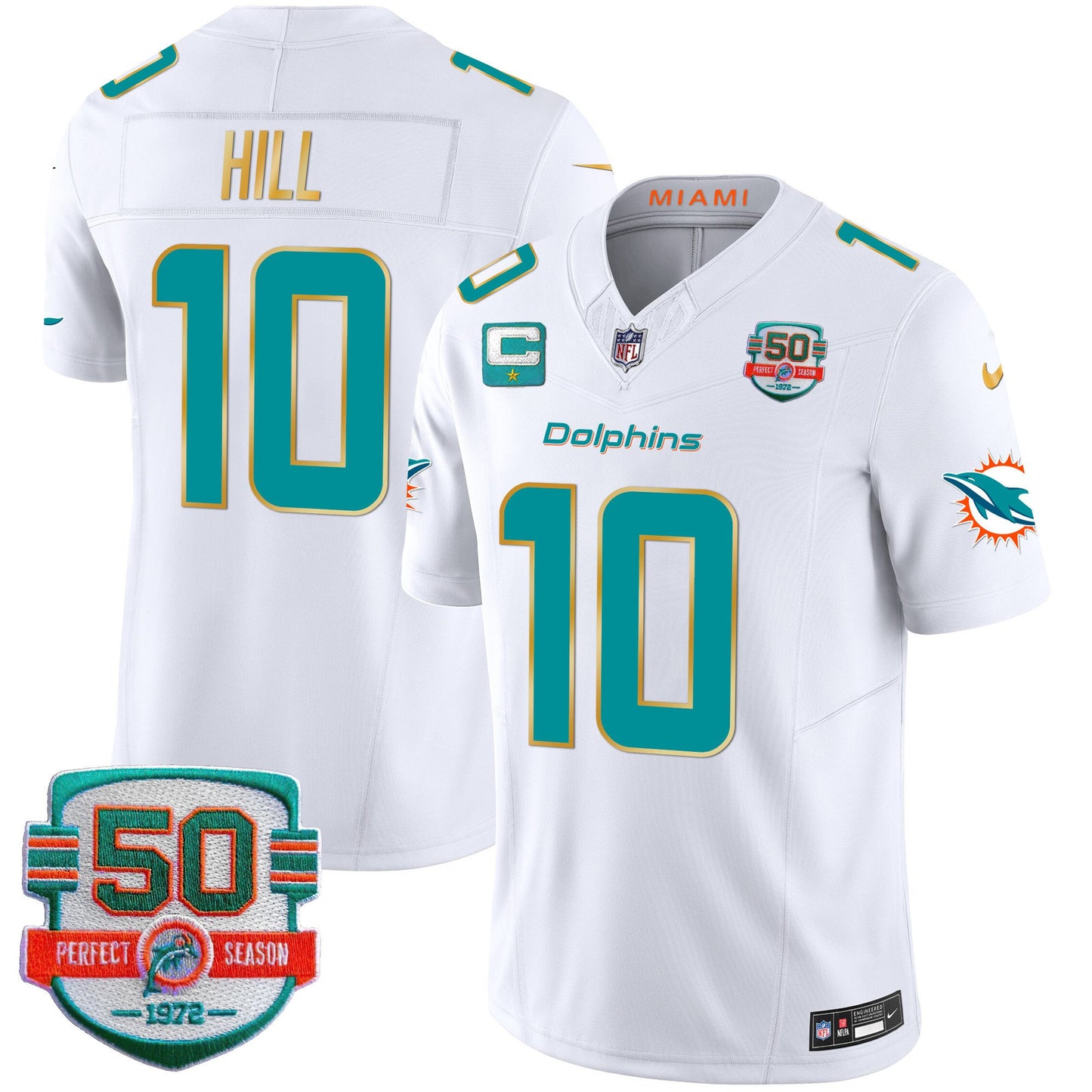 Dolphins Gold Trim Vapor Limited Jersey - All Stitched