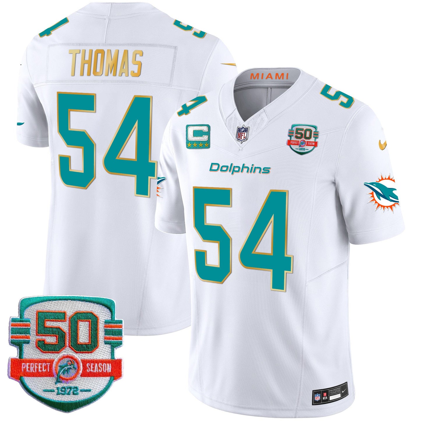 Dolphins Gold Trim Vapor Limited Jersey - All Stitched