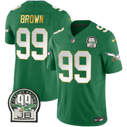 Eagles Jerome Brown Patch Kelly Green Gold Trim Jersey - All Stitched