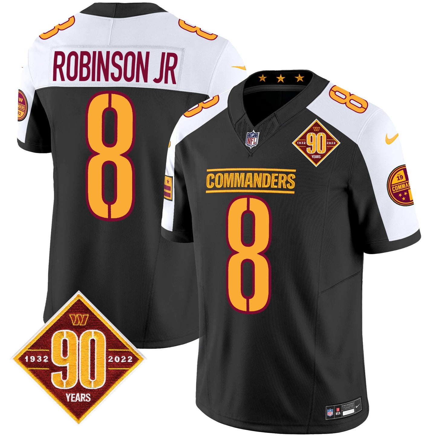 Washington Commanders 90th Anniversary Patch Vapor Jersey - All Stitched