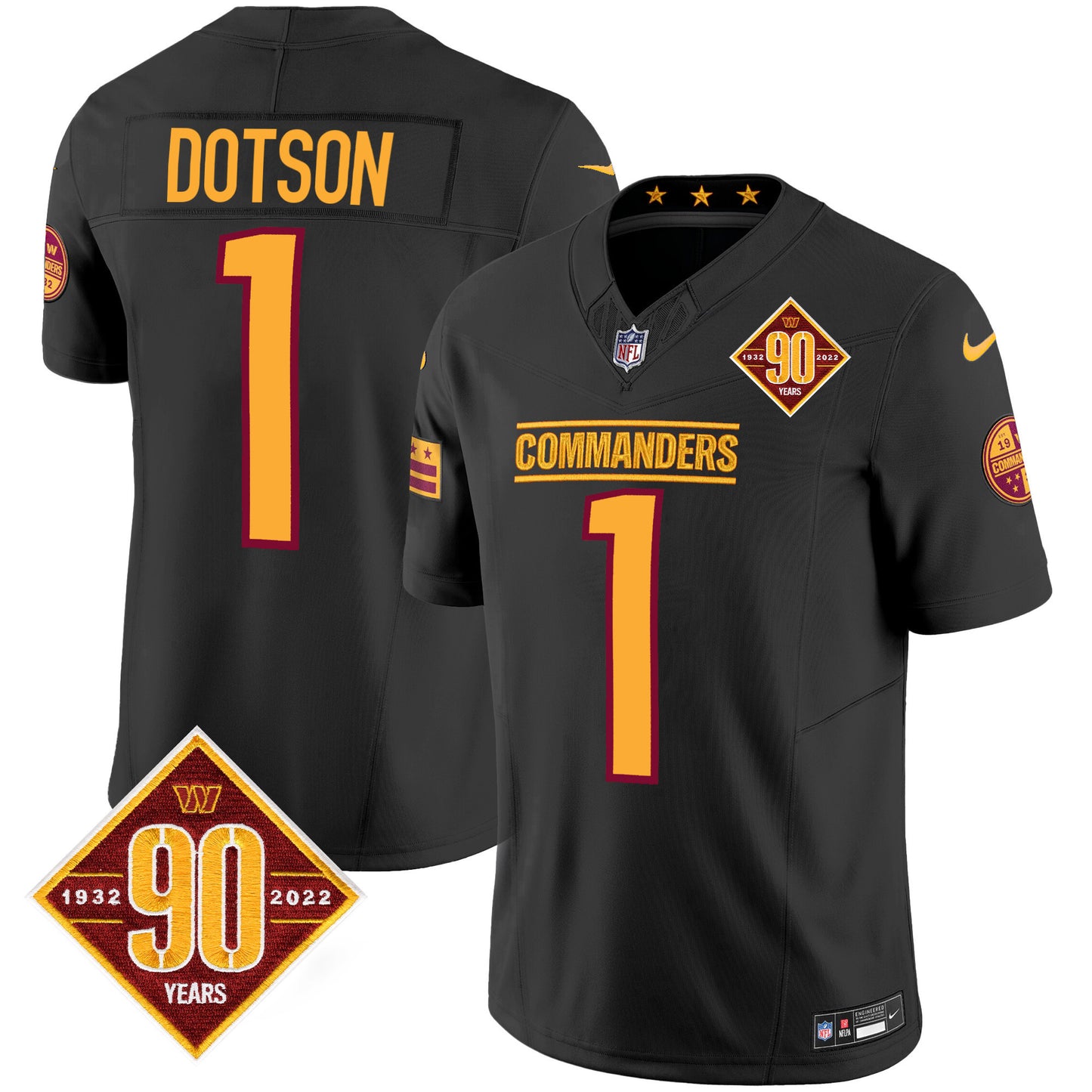 Washington Commanders 90th Anniversary Patch Vapor Jersey - All Stitched