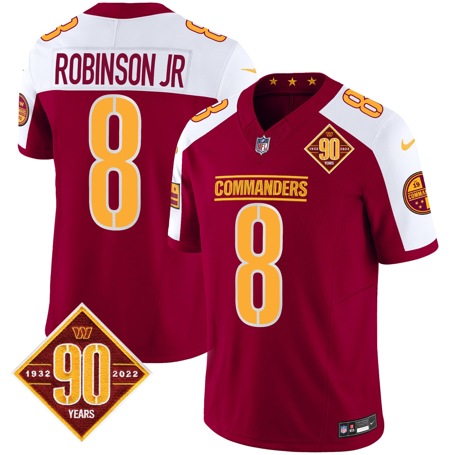 Washington Commanders 90th Anniversary Patch Vapor Jersey - All Stitched