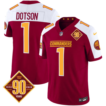 Washington Commanders 90th Anniversary Patch Vapor Jersey - All Stitched