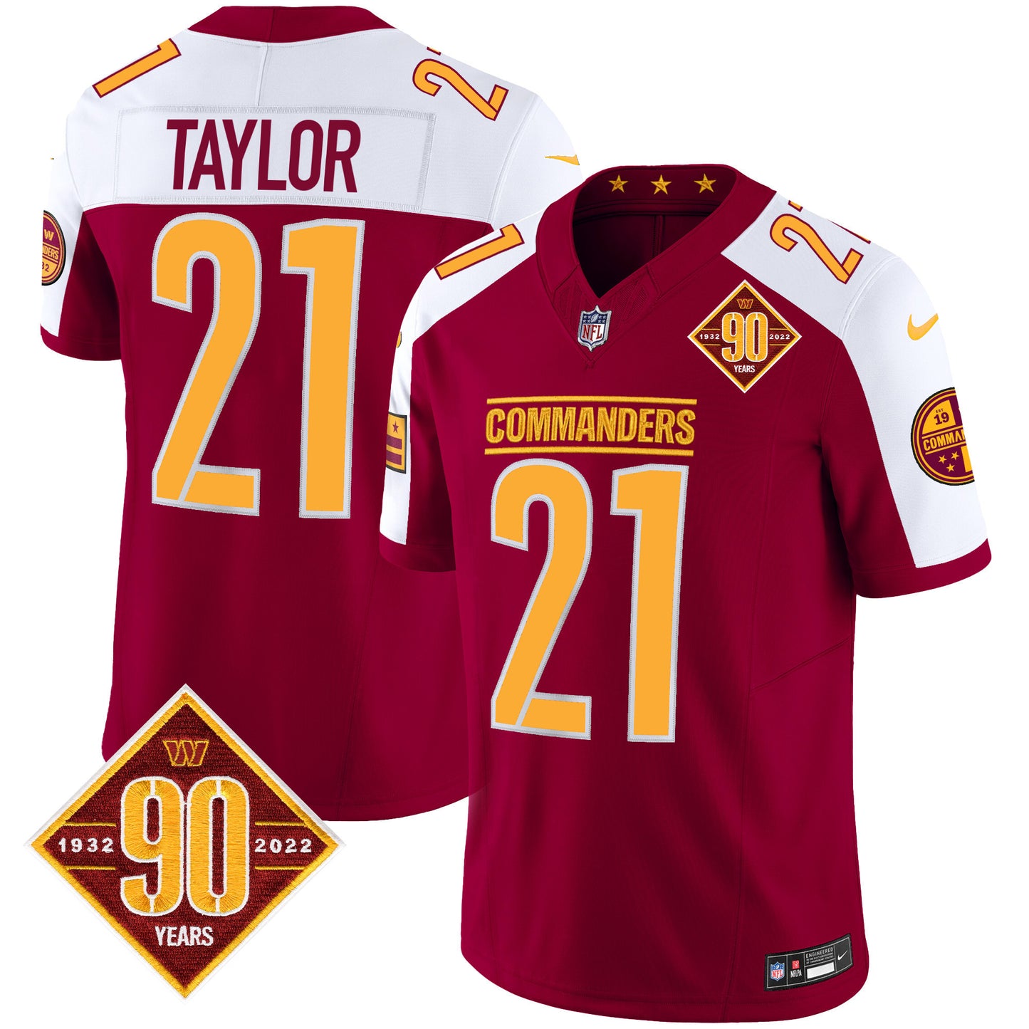 Washington Commanders 90th Anniversary Patch Vapor Jersey - All Stitched