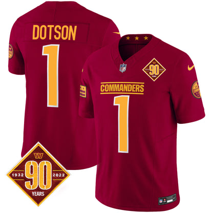 Washington Commanders 90th Anniversary Patch Vapor Jersey - All Stitched