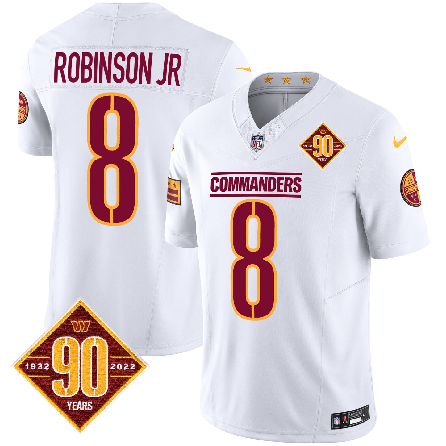 Washington Commanders 90th Anniversary Patch Vapor Jersey - All Stitched