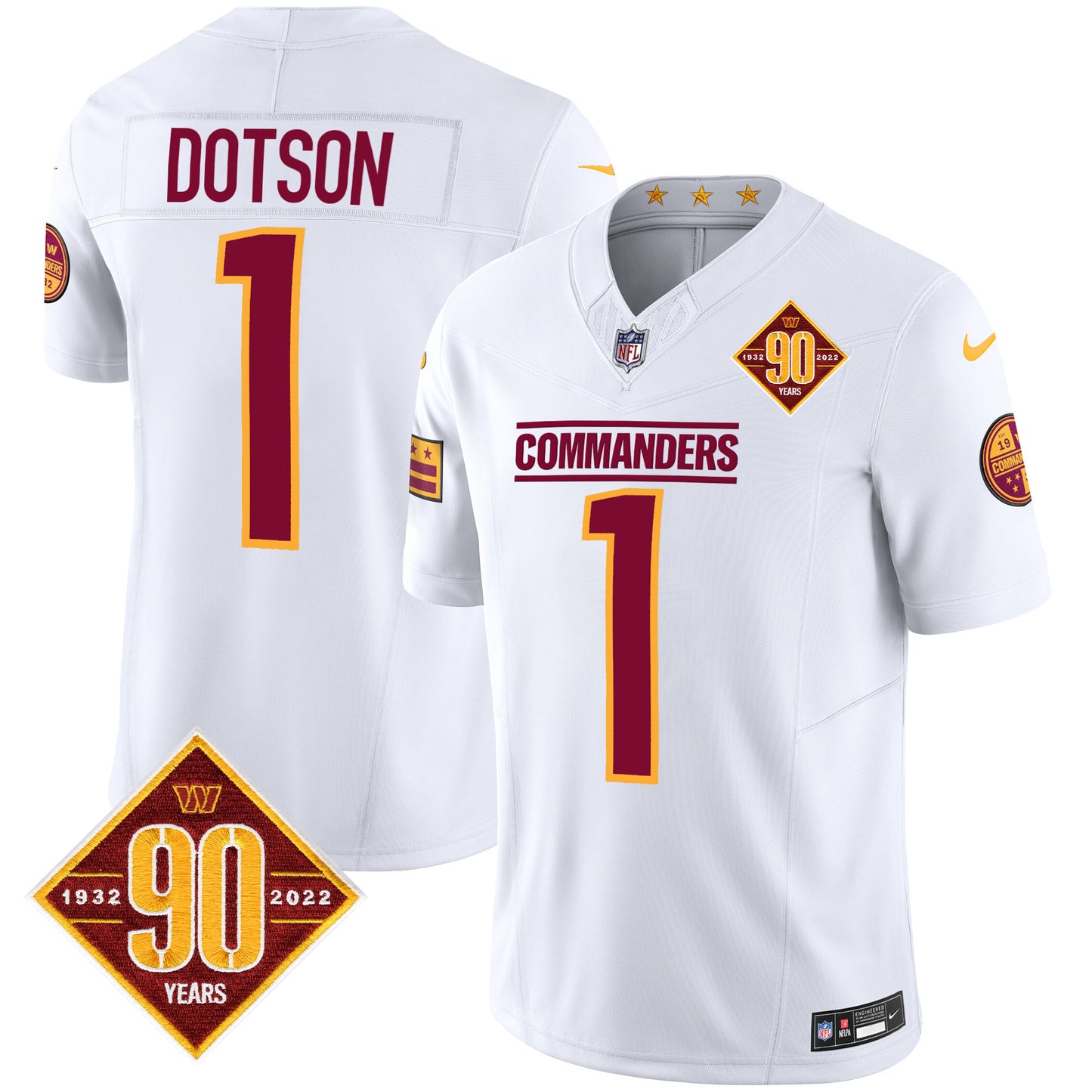 Washington Commanders 90th Anniversary Patch Vapor Jersey - All Stitched