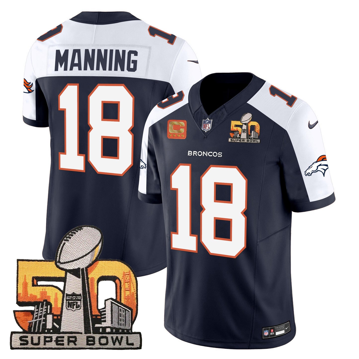 Denver Broncos Super Bowl 50 Patch Vapor Jersey - All Stitched