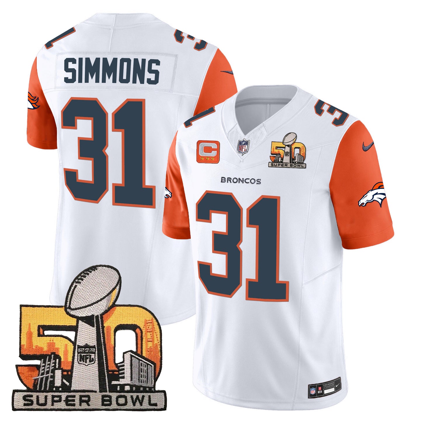 Denver Broncos Super Bowl 50 Patch Vapor Jersey - All Stitched