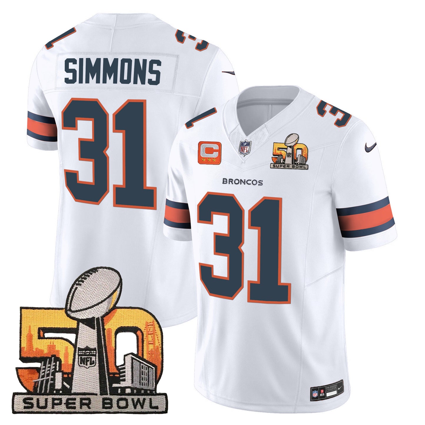 Denver Broncos Super Bowl 50 Patch Vapor Jersey - All Stitched