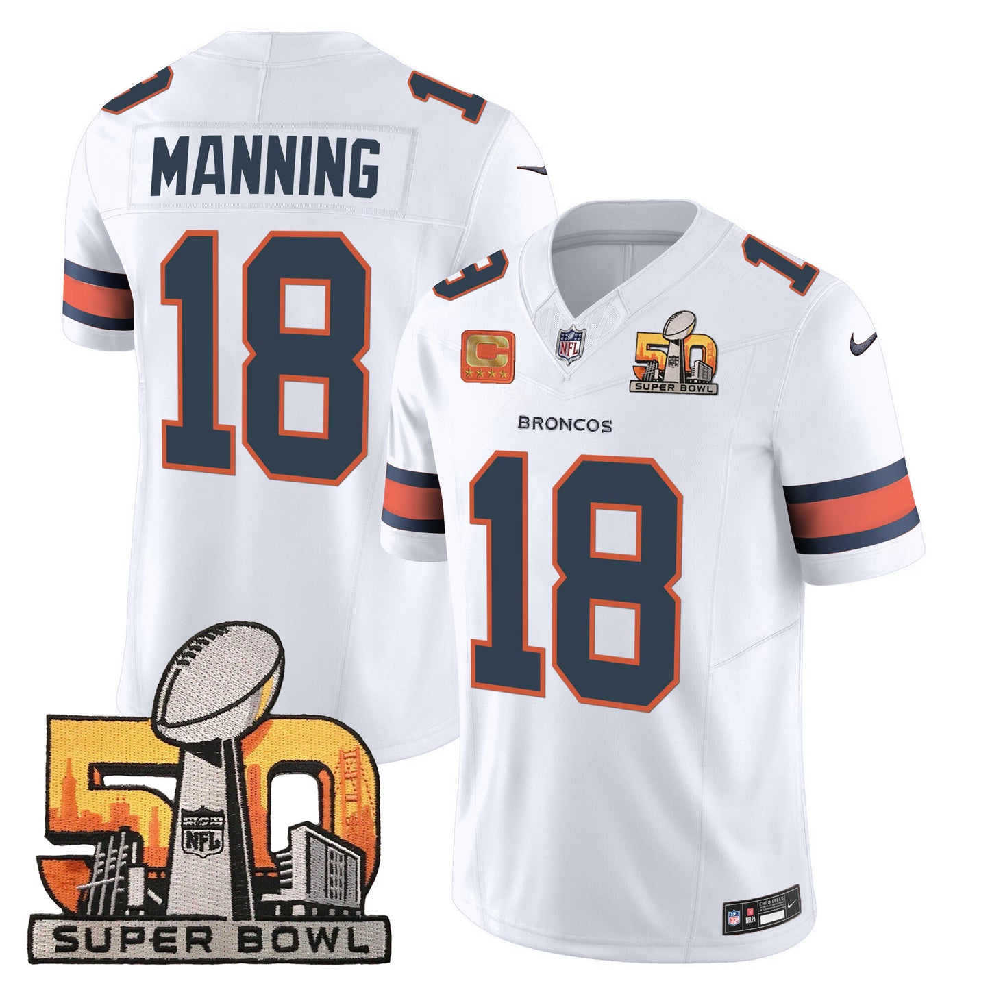 Denver Broncos Super Bowl 50 Patch Vapor Jersey - All Stitched