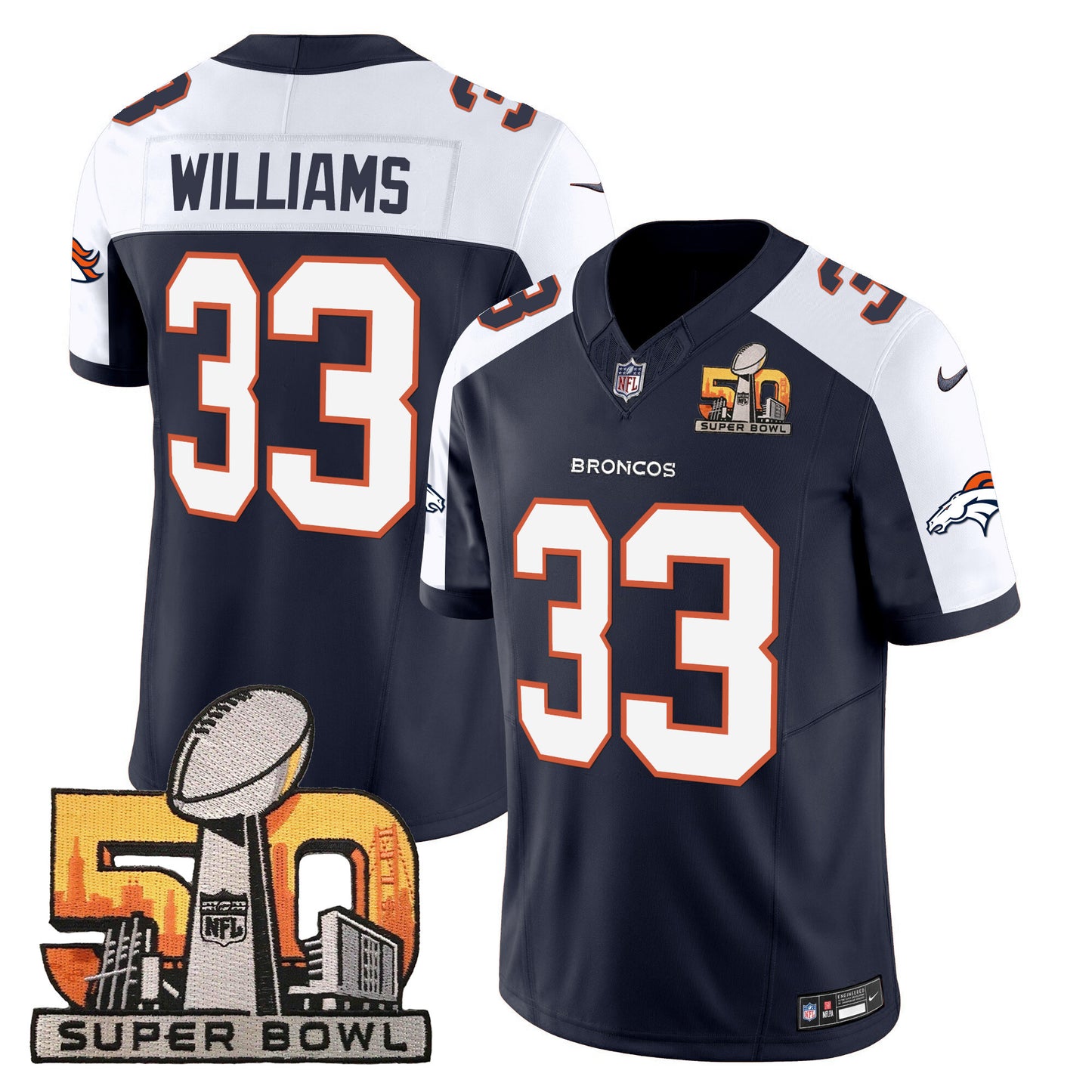 Denver Broncos Super Bowl 50 Patch Vapor Jersey - All Stitched