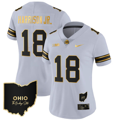 Women's Ohio State Buckeyes 2023 Vapor Limited Gold Jersey - Ohio Patch - All Stitched