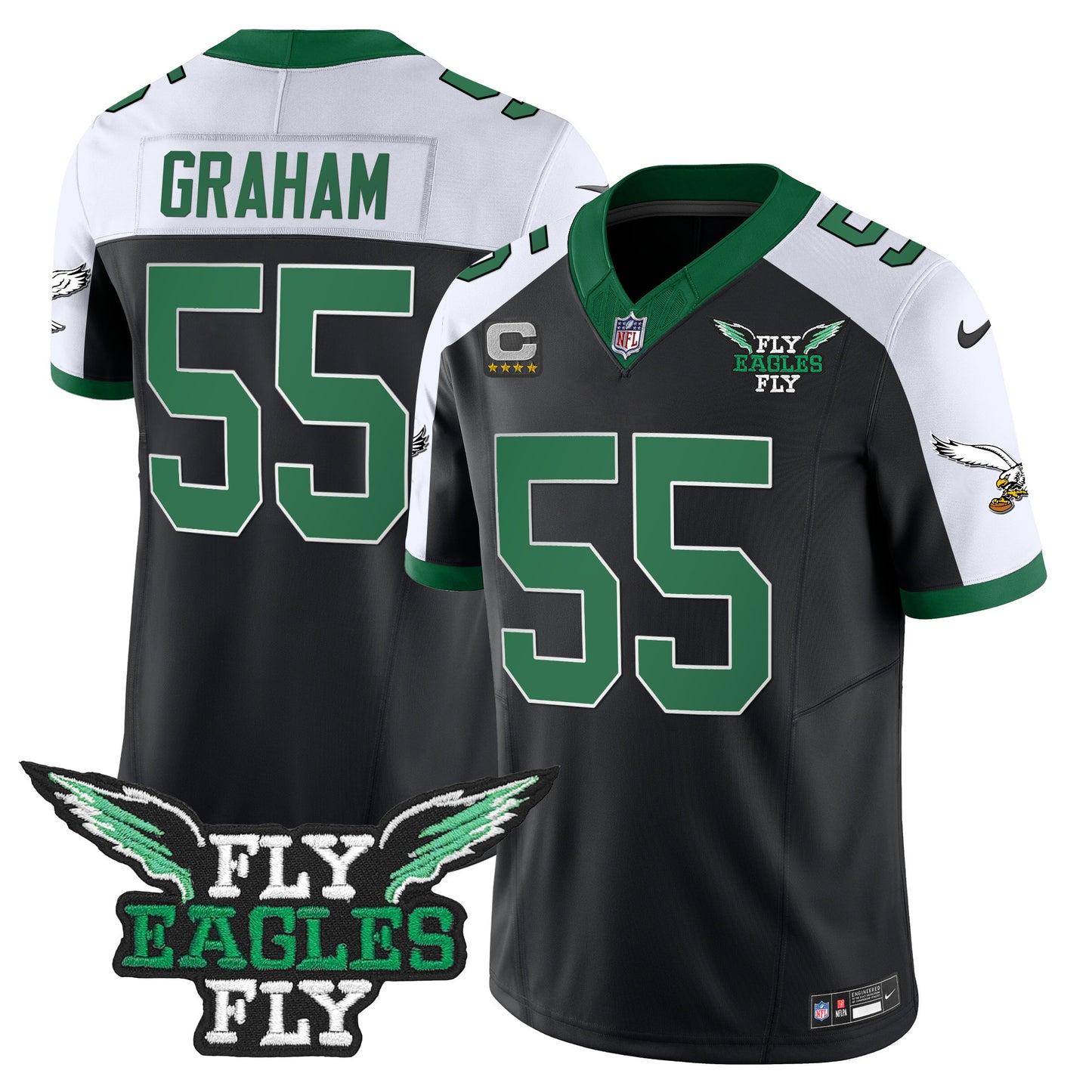 Fly Eagles Fly Patch Throwback Kelly Green Vapor Jersey - All Stitched