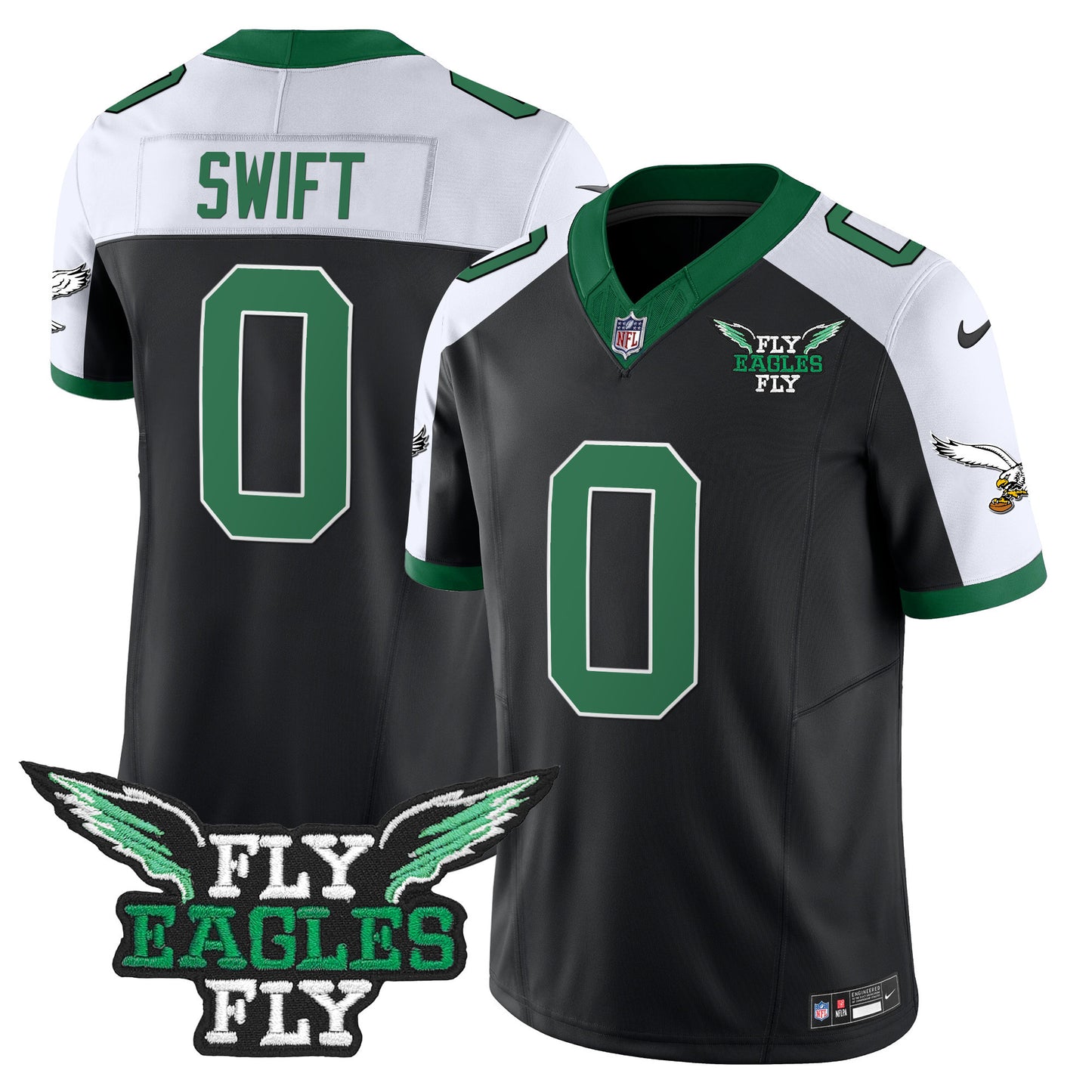 Fly Eagles Fly Patch Throwback Kelly Green Vapor Jersey - All Stitched