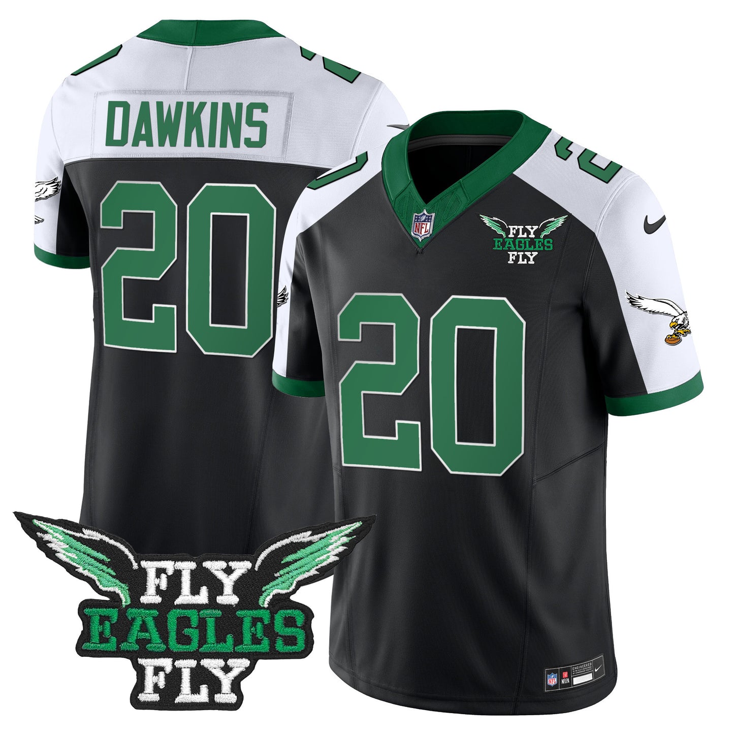 Fly Eagles Fly Patch Throwback Kelly Green Vapor Jersey - All Stitched