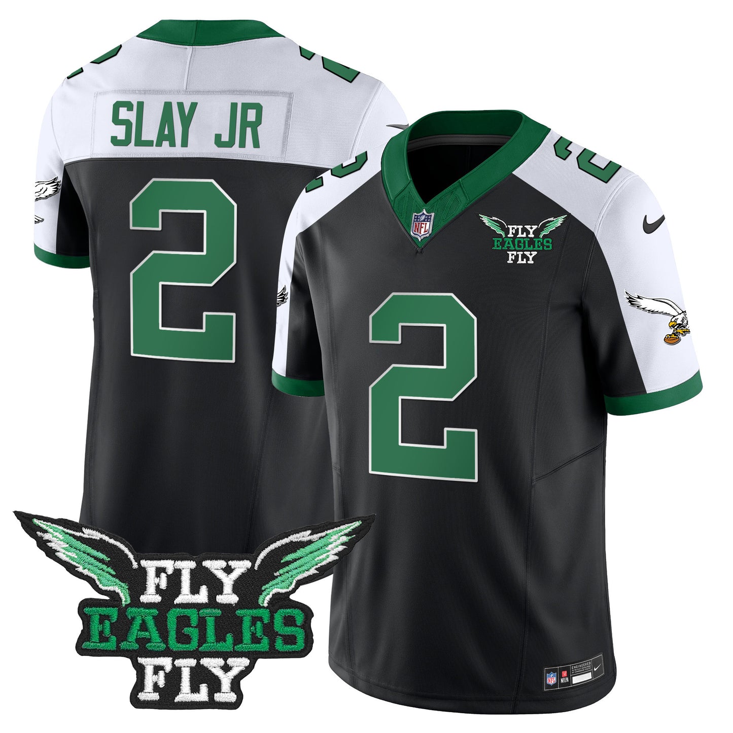 Fly Eagles Fly Patch Throwback Kelly Green Vapor Jersey - All Stitched