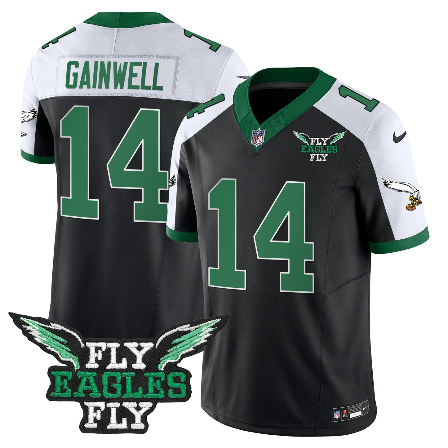 Fly Eagles Fly Patch Throwback Kelly Green Vapor Jersey - All Stitched