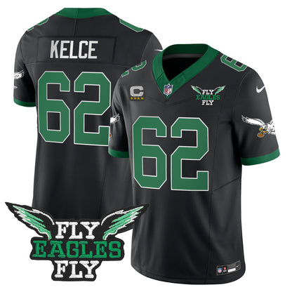 Fly Eagles Fly Patch Throwback Kelly Green Vapor Jersey - All Stitched