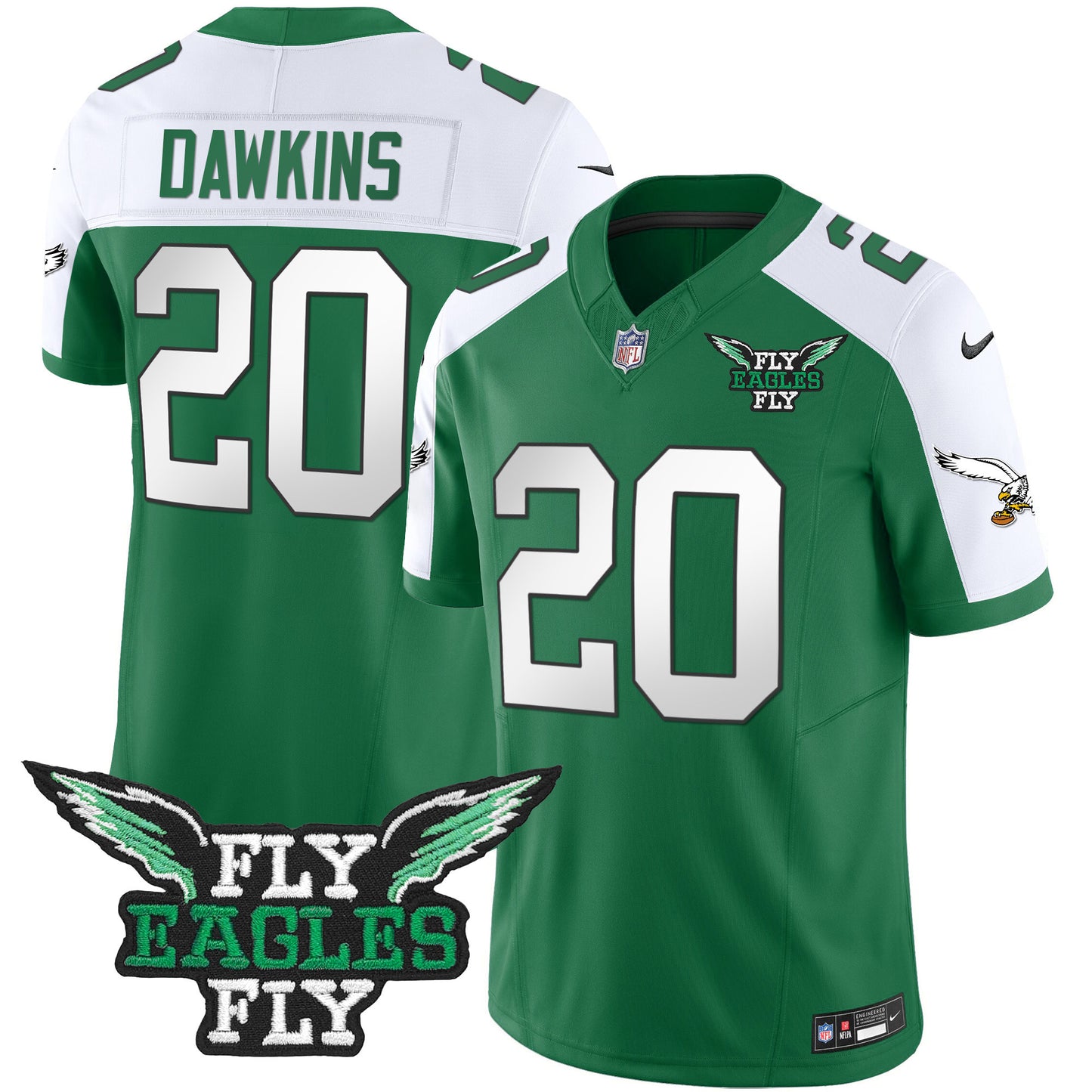 Fly Eagles Fly Patch Throwback Kelly Green Vapor Jersey - All Stitched