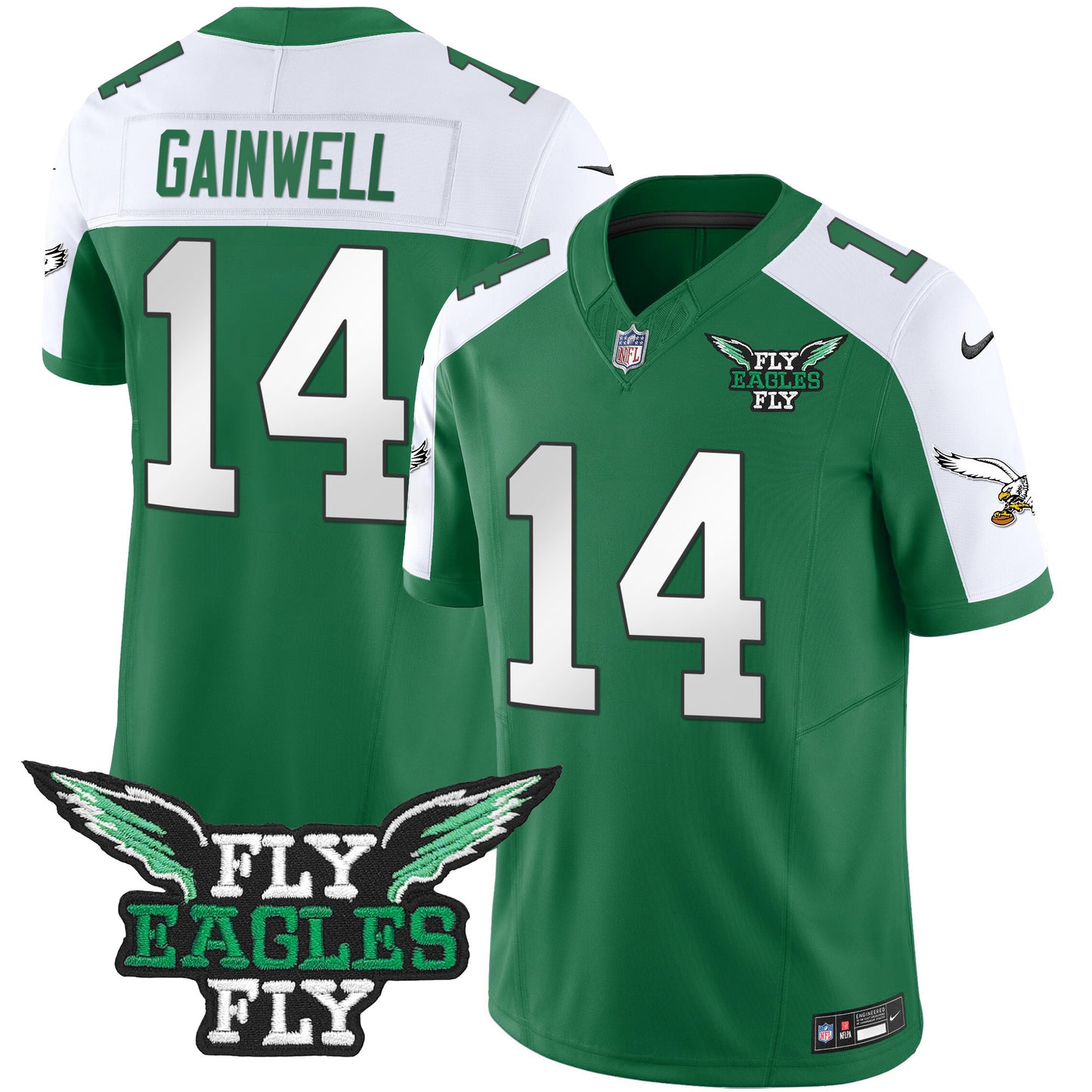 Fly Eagles Fly Patch Throwback Kelly Green Vapor Jersey - All Stitched