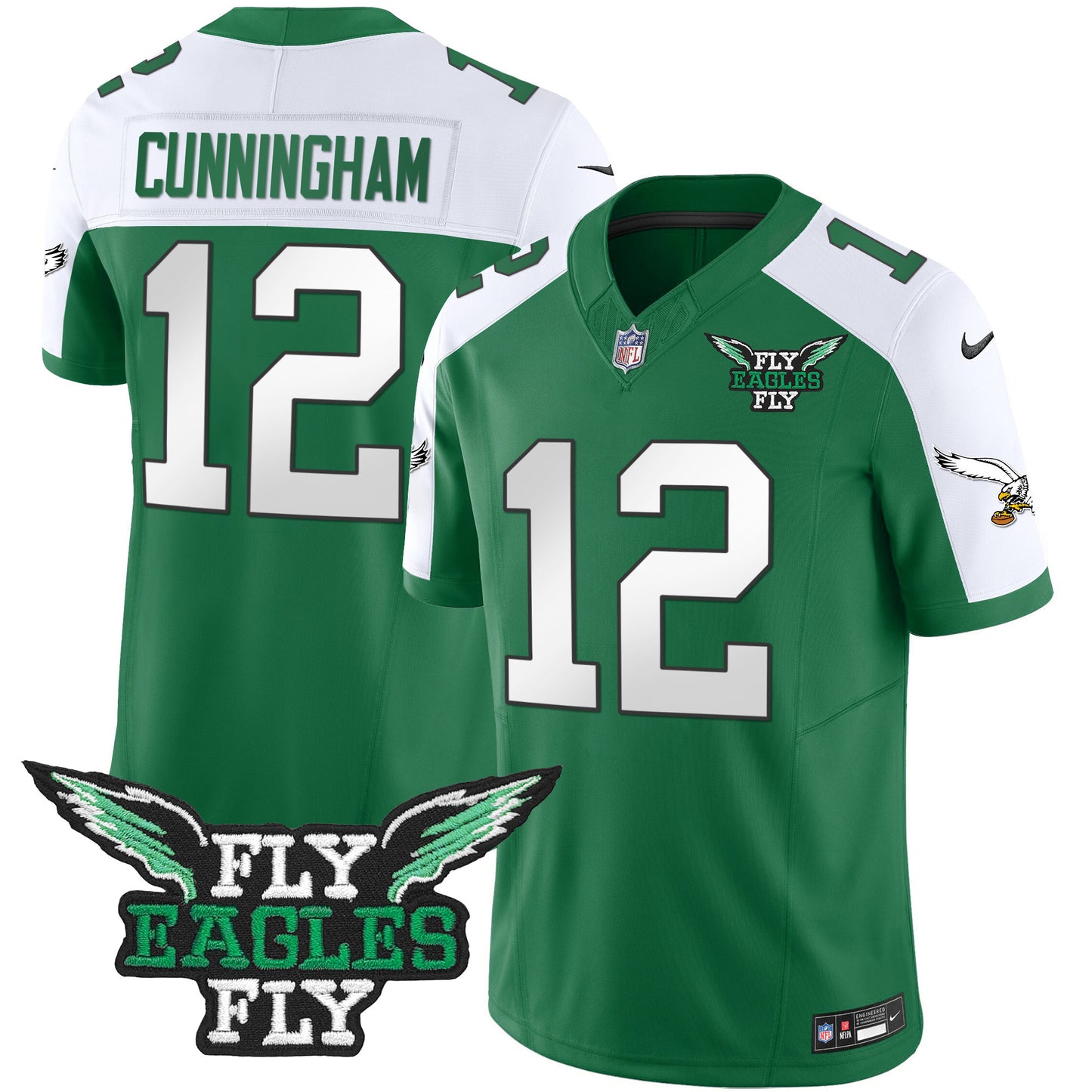 Fly Eagles Fly Patch Throwback Kelly Green Vapor Jersey - All Stitched