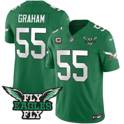 Fly Eagles Fly Patch Throwback Kelly Green Vapor Jersey - All Stitched