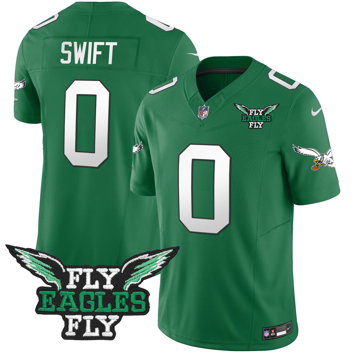 Fly Eagles Fly Patch Throwback Kelly Green Vapor Jersey - All Stitched