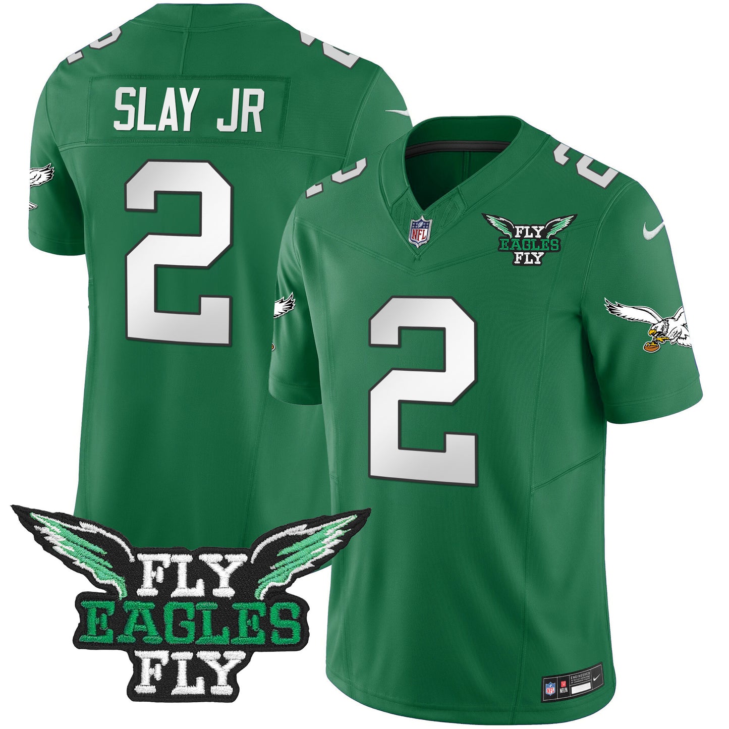 Fly Eagles Fly Patch Throwback Kelly Green Vapor Jersey - All Stitched