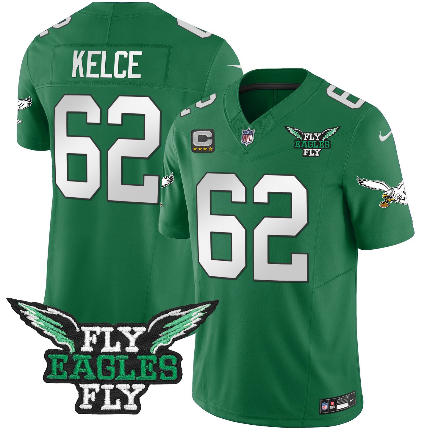 Fly Eagles Fly Patch Throwback Kelly Green Vapor Jersey - All Stitched