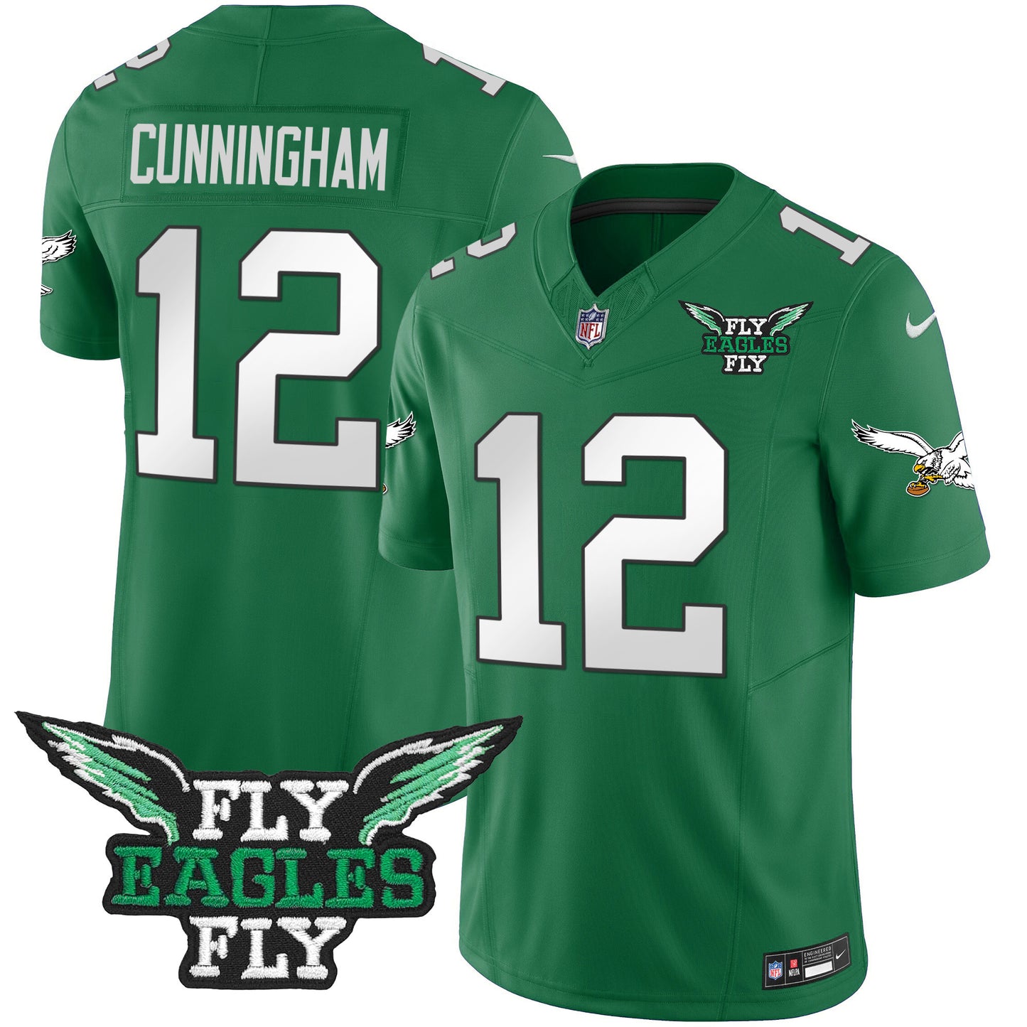 Fly Eagles Fly Patch Throwback Kelly Green Vapor Jersey - All Stitched