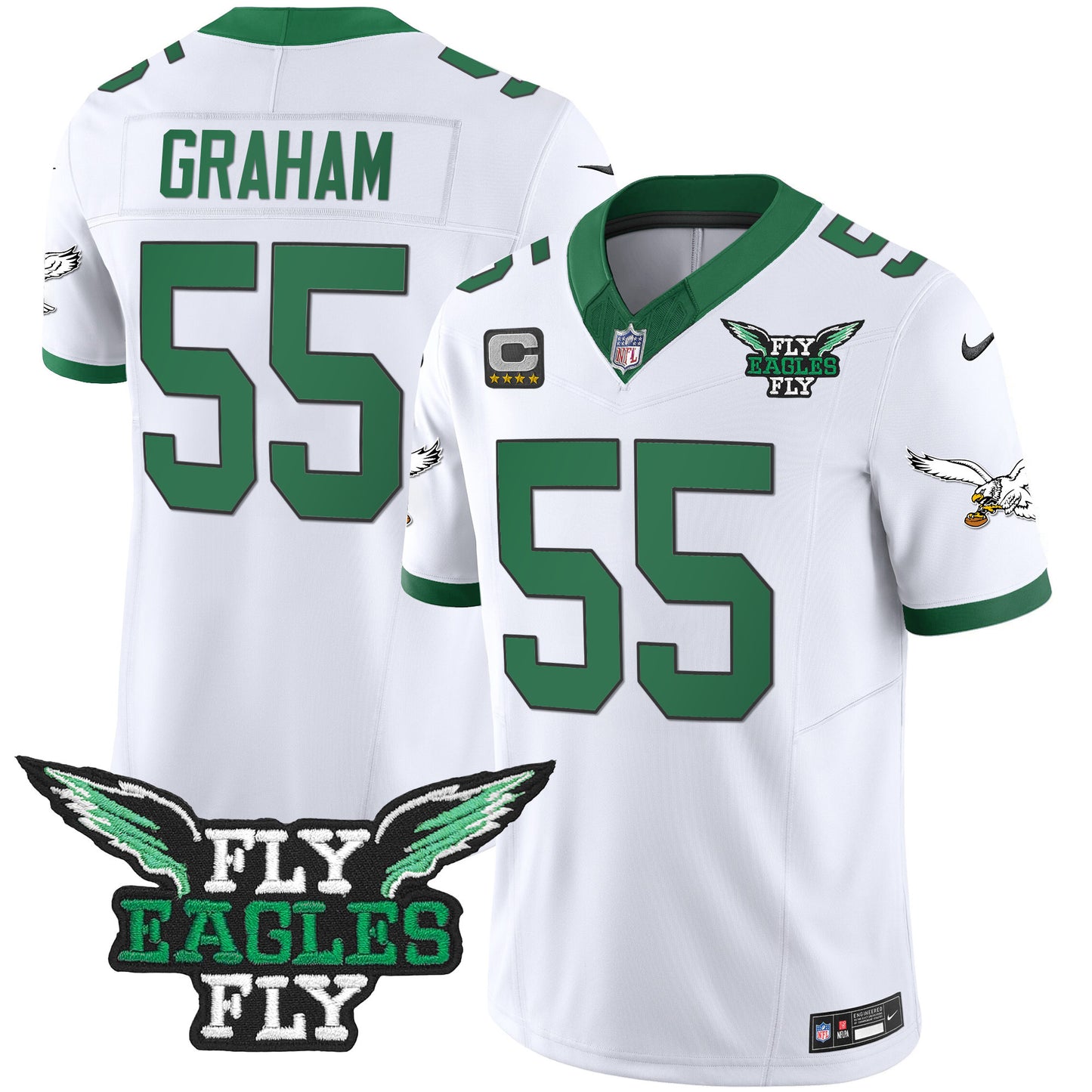 Fly Eagles Fly Patch Throwback Kelly Green Vapor Jersey - All Stitched