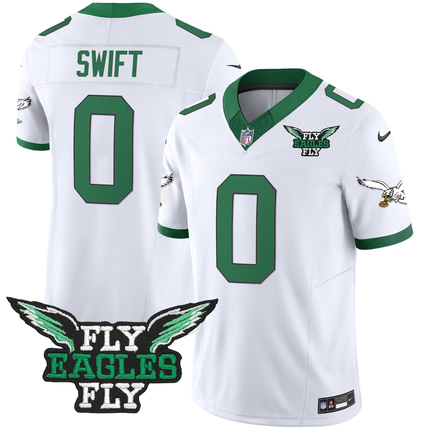 Fly Eagles Fly Patch Throwback Kelly Green Vapor Jersey - All Stitched