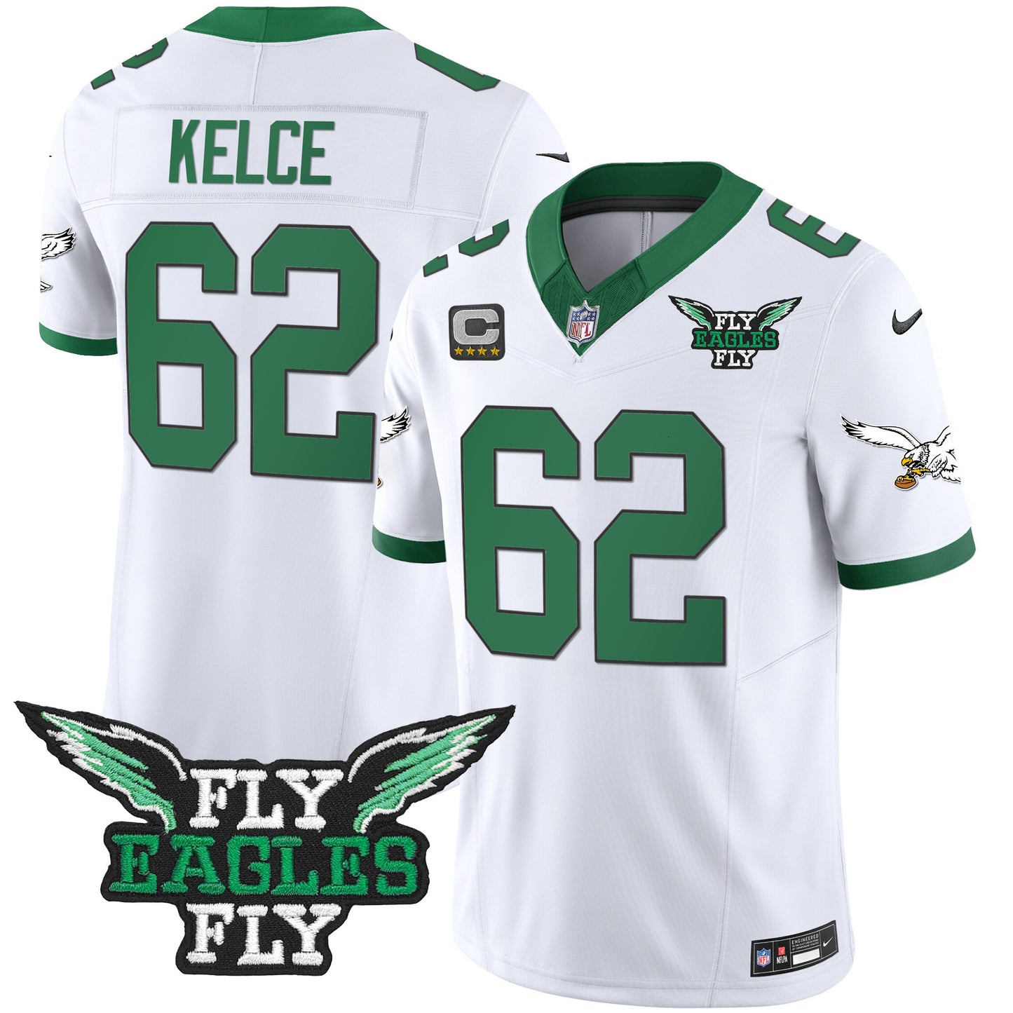 Fly Eagles Fly Patch Throwback Kelly Green Vapor Jersey - All Stitched