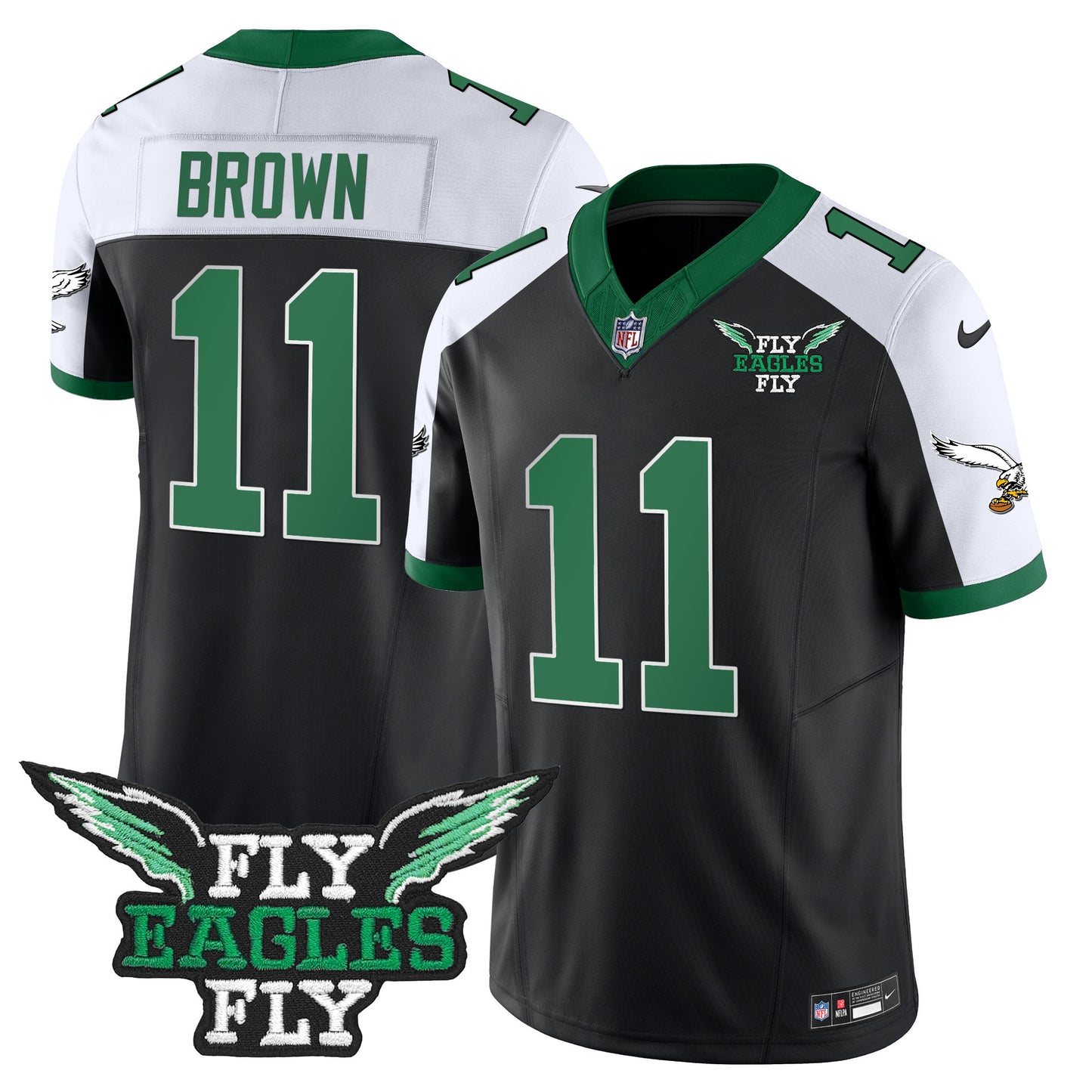 Fly Eagles Fly Patch Throwback Kelly Green Vapor Jersey - All Stitched