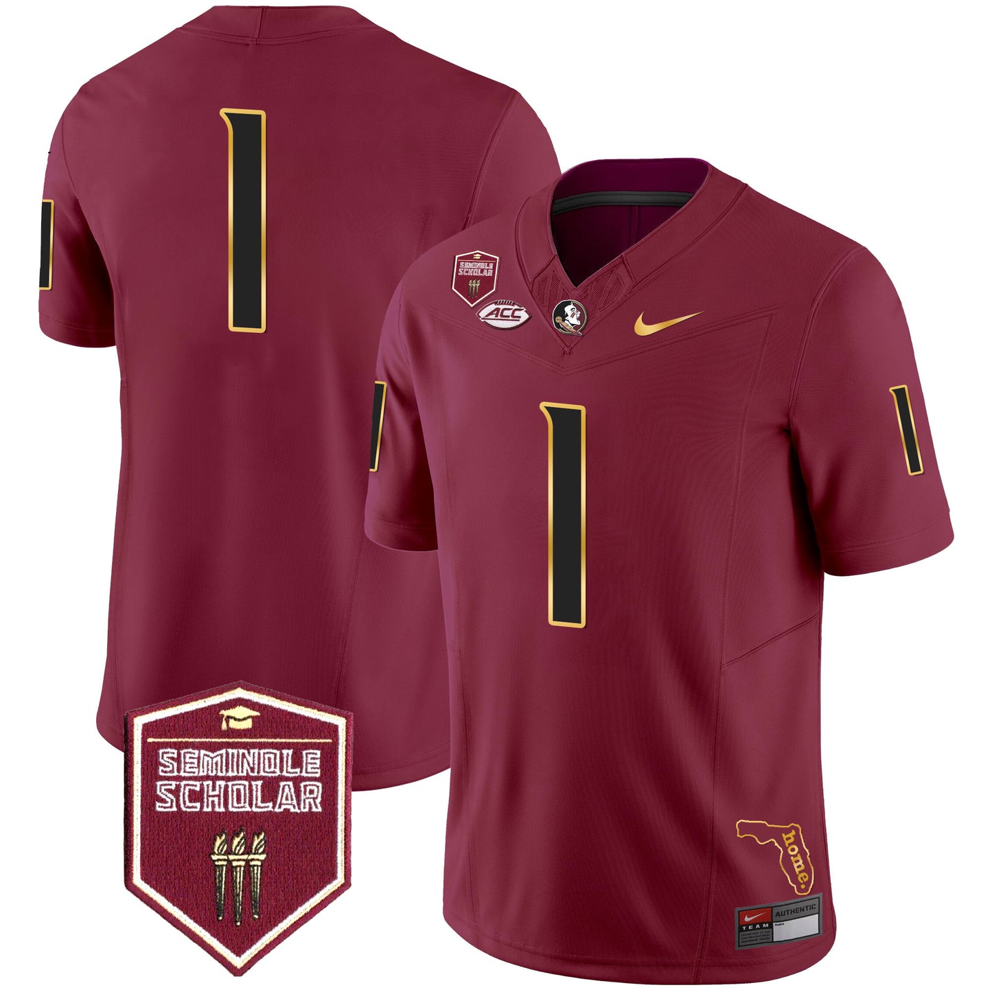 Florida State Seminoles Gold Trim Vapor Jersey - All Stitched