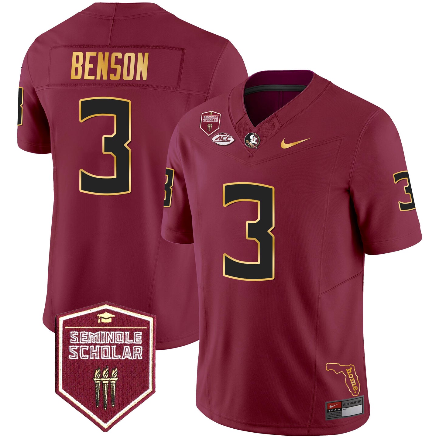 Florida State Seminoles Gold Trim Vapor Jersey - All Stitched