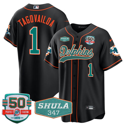 Men's Dolphins 50th & Don Shula 347 Memorial Patch Baseball Jersey - All Stitched