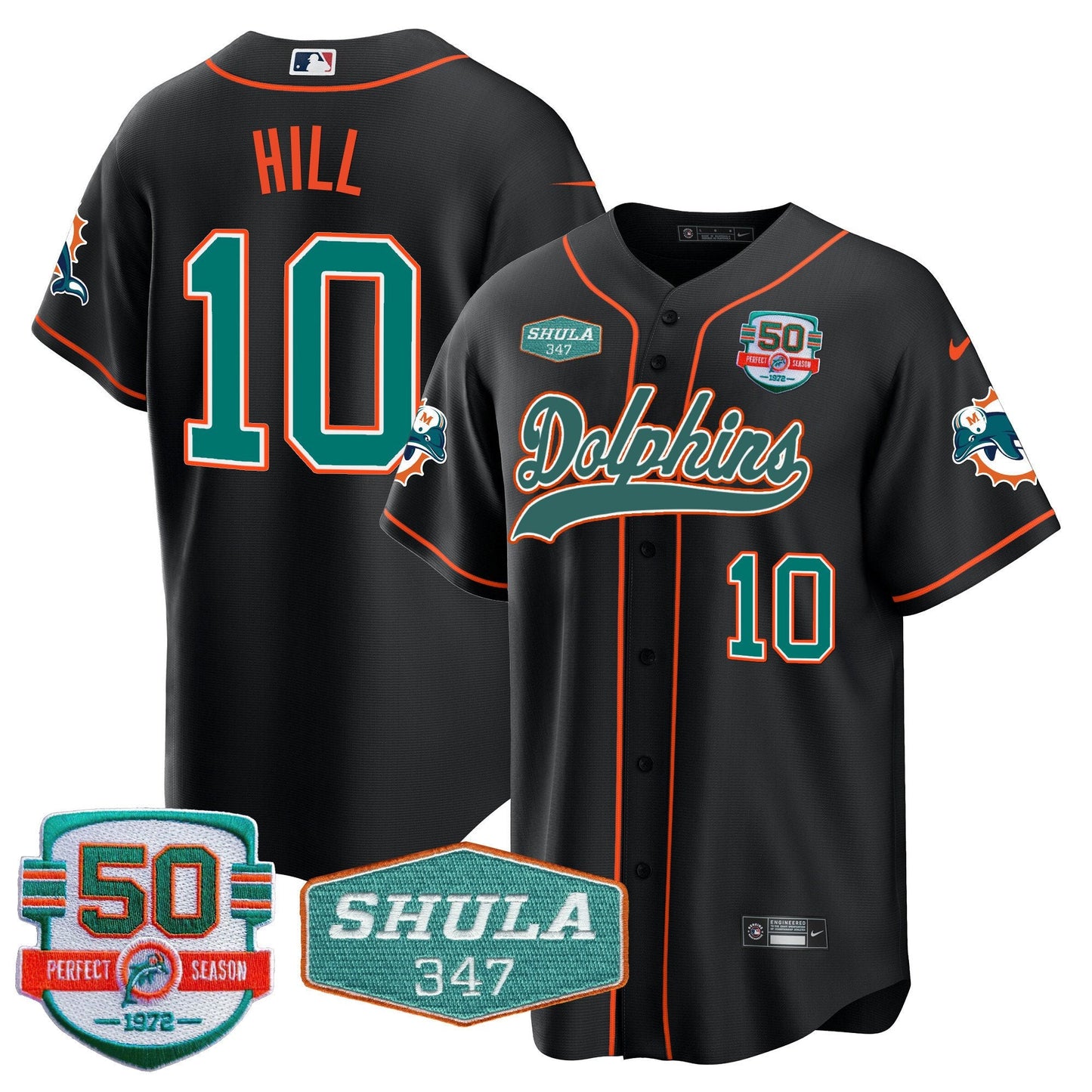 Men's Dolphins 50th & Don Shula 347 Memorial Patch Baseball Jersey - All Stitched