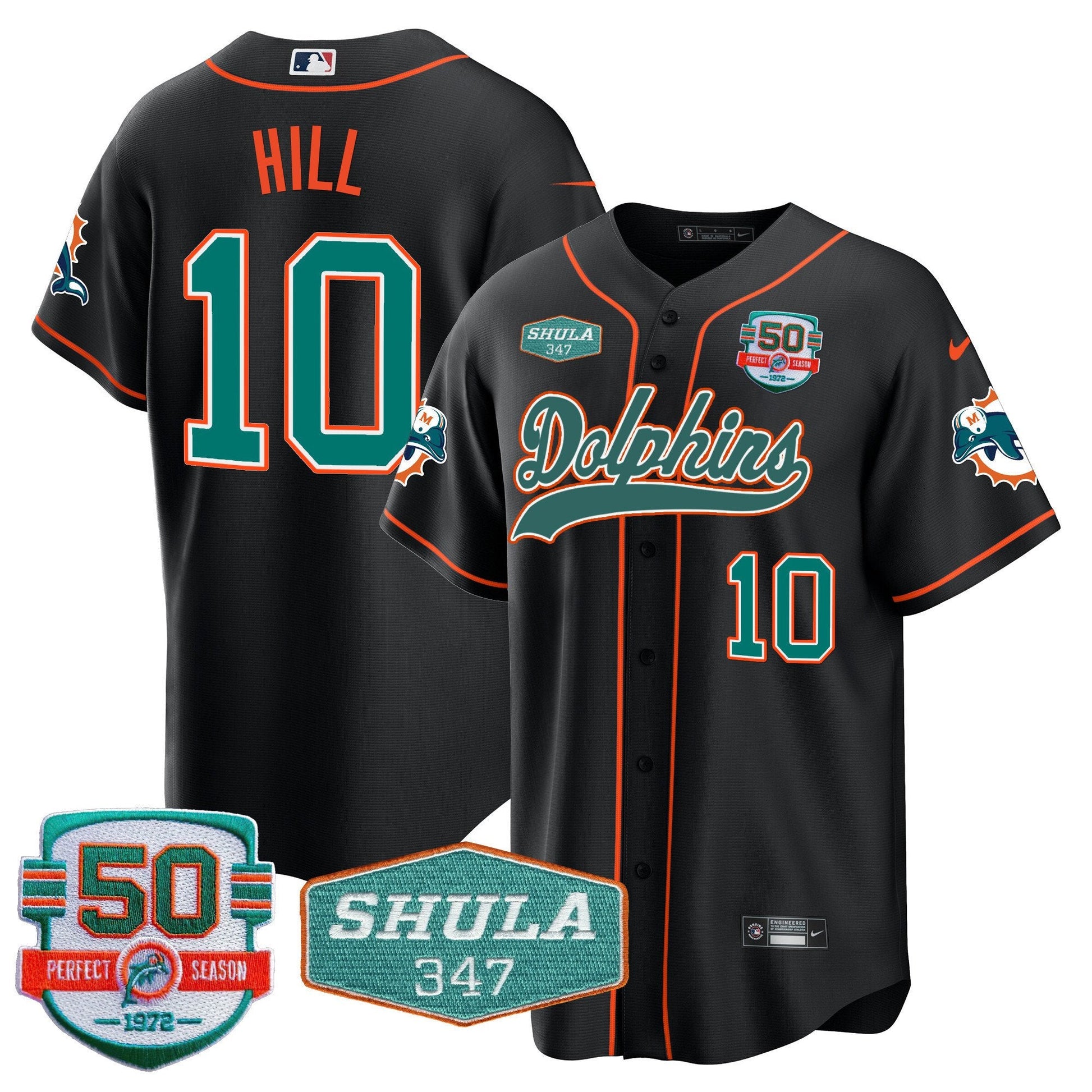 Men's Dolphins 50th & Don Shula 347 Memorial Patch Baseball Jersey - All Stitched