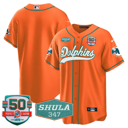 Men's Dolphins 50th & Don Shula 347 Memorial Patch Baseball Jersey - All Stitched