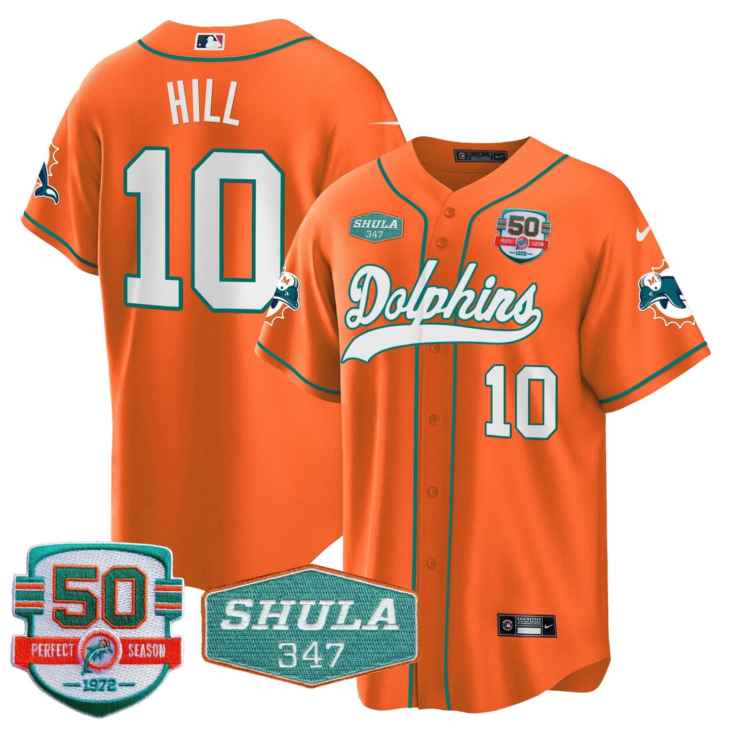 Men's Dolphins 50th & Don Shula 347 Memorial Patch Baseball Jersey - All Stitched