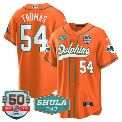 Men's Dolphins 50th & Don Shula 347 Memorial Patch Baseball Jersey - All Stitched