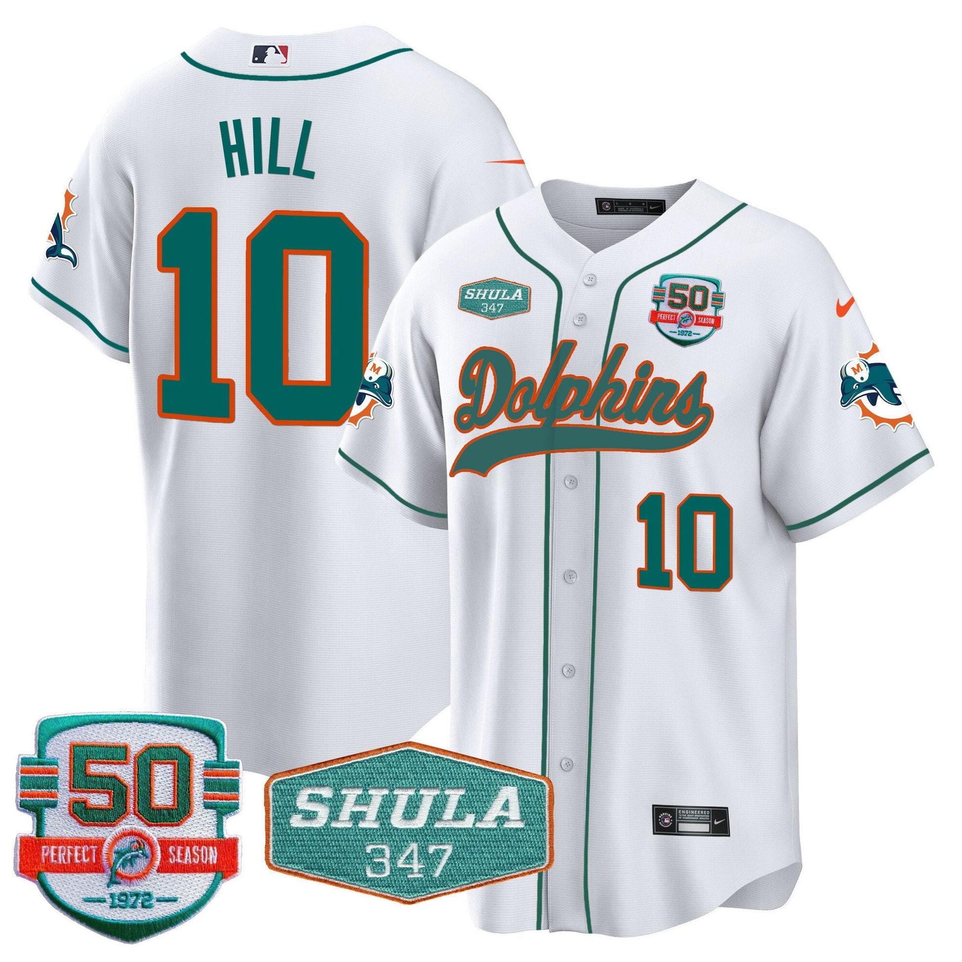 Men's Dolphins 50th & Don Shula 347 Memorial Patch Baseball Jersey - All Stitched