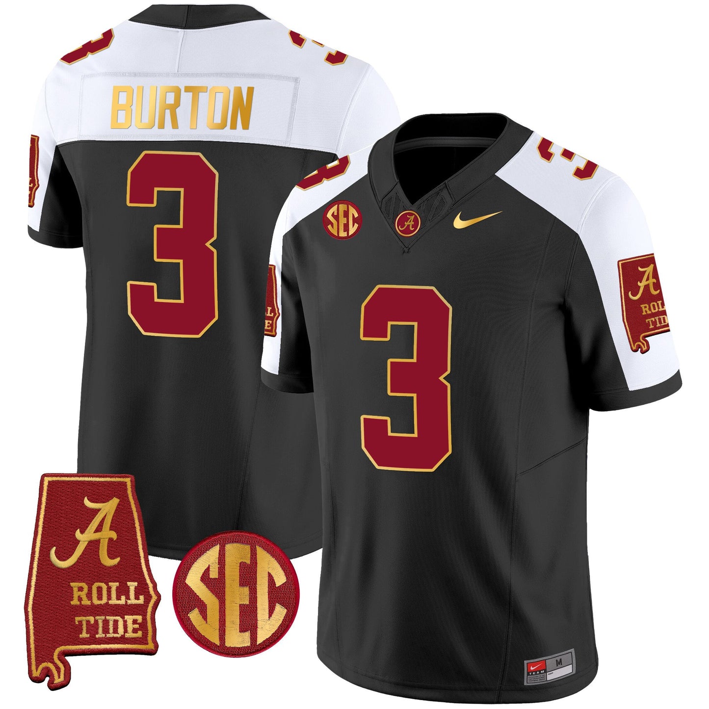 Alabama Crimson Tide Gold Trim Vapor Jersey V2 - Alabama Map - All Stitched