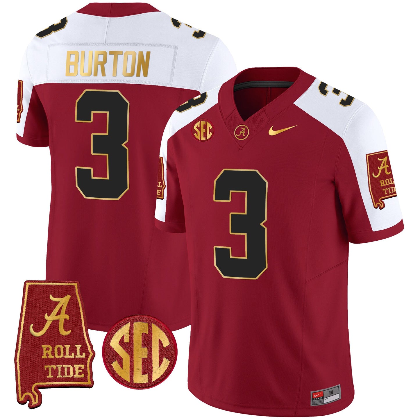 Alabama Crimson Tide Gold Trim Vapor Jersey V2 - Alabama Map - All Stitched