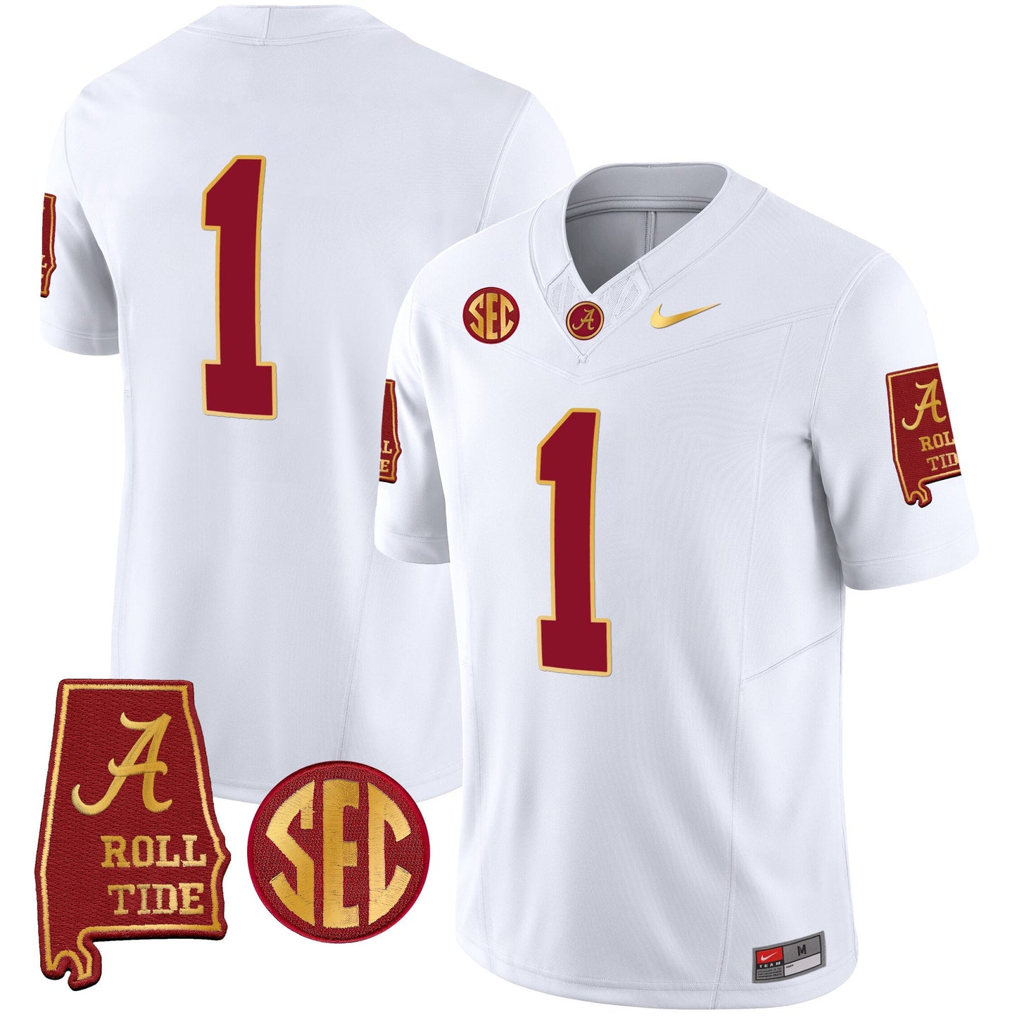 Alabama Crimson Tide Gold Trim Vapor Jersey V2 - Alabama Map - All Stitched