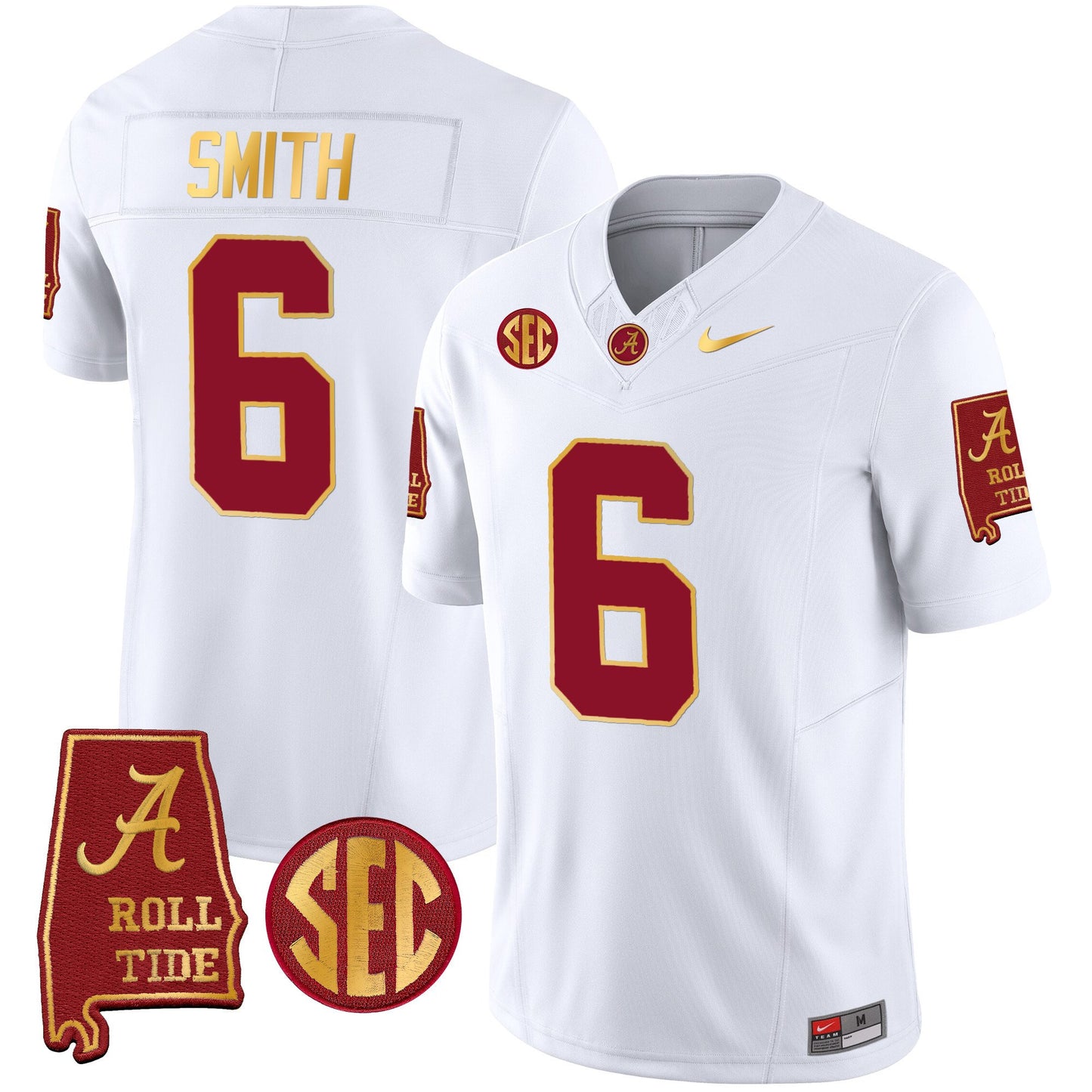 Alabama Crimson Tide Gold Trim Vapor Jersey V2 - Alabama Map - All Stitched