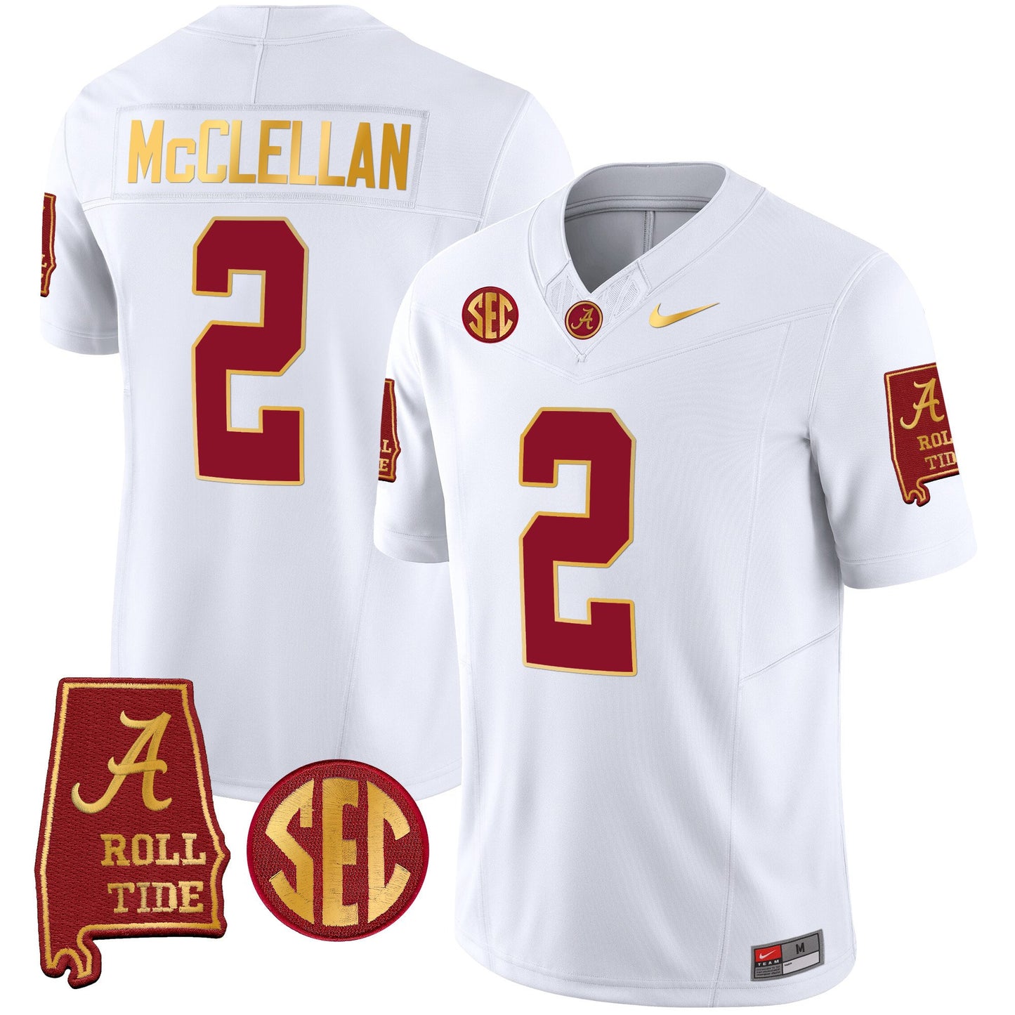 Alabama Crimson Tide Gold Trim Vapor Jersey V2 - Alabama Map - All Stitched